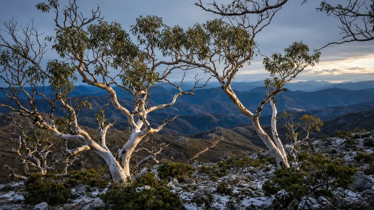 Snow-gum High Country ridge above a winding track